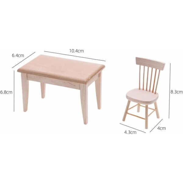 Miniatur-Holzmöbel-Set für Puppenhäuser: Schreibtisch und Stühle, Mini-Zubehör