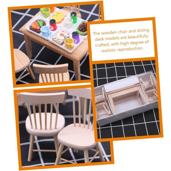 Miniatur-Holzmöbel-Set für Puppenhäuser: Schreibtisch und Stühle, Mini-Zubehör