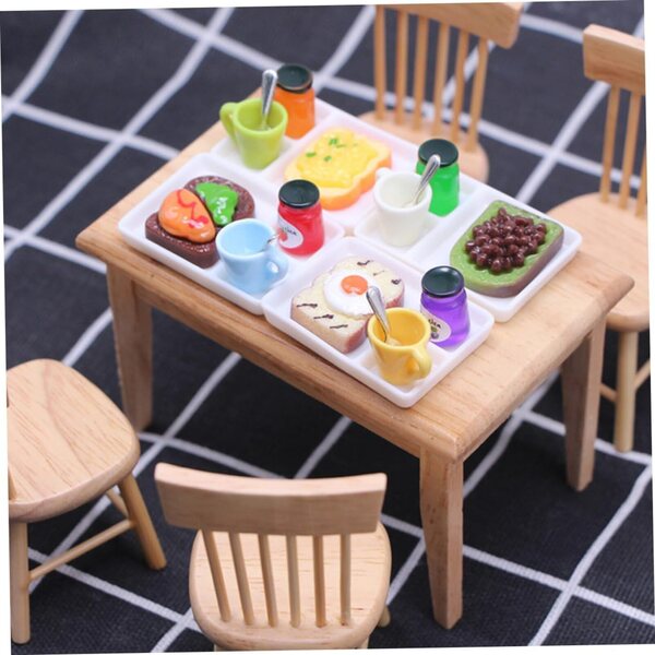 Miniatur-Holzmöbel-Set für Puppenhäuser: Schreibtisch und Stühle, Mini-Zubehör