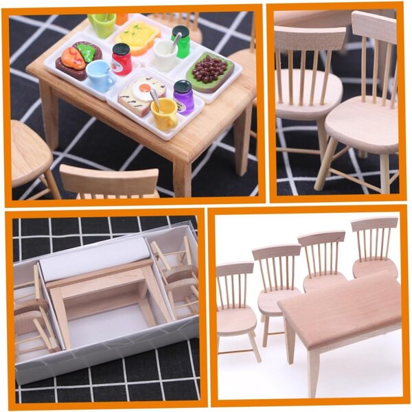 Miniatur-Holzmöbel-Set für Puppenhäuser: Schreibtisch und Stühle, Mini-Zubehör
