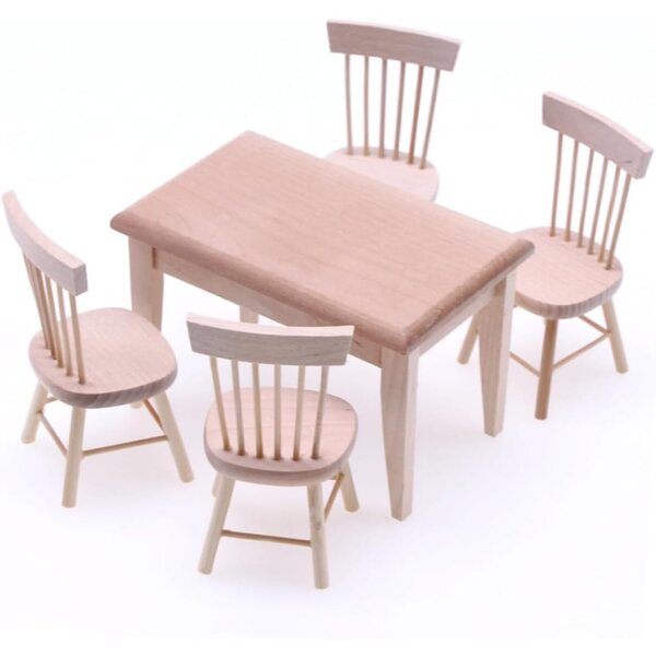Miniatur-Holzmöbel-Set für Puppenhäuser: Schreibtisch und Stühle, Mini-Zubehör