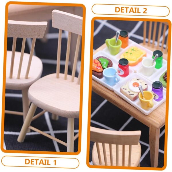 Miniatur-Holzmöbel-Set für Puppenhäuser: Schreibtisch und Stühle, Mini-Zubehör
