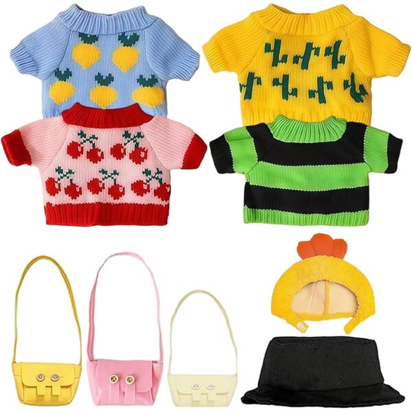 Bekleidungsset für 10-Zoll-Capybara-Plüschtier mit 4 Pullovern, 2 Hüten und 3 Taschen