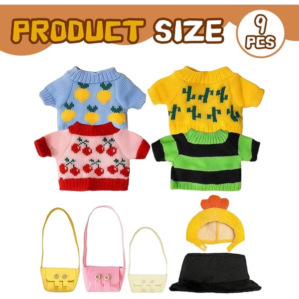 Bekleidungsset für 10-Zoll-Capybara-Plüschtier mit 4 Pullovern, 2 Hüten und 3 Taschen
