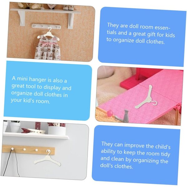 60 Mini-Kunststoff-Kleiderbügel für Puppen, Organizer, Kleidung, Zuhause, Kleiderschrank, Zubehör