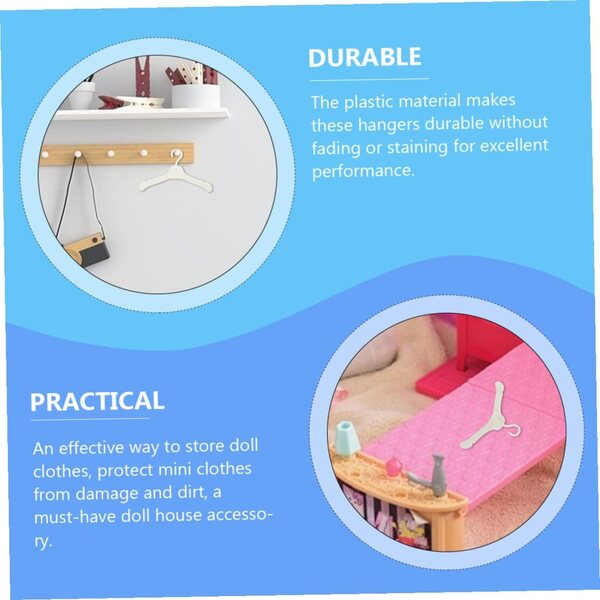 60 Mini-Kunststoff-Kleiderbügel für Puppen, Organizer, Kleidung, Zuhause, Kleiderschrank, Zubehör