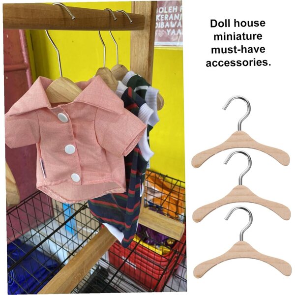 Set mit 10 Mini-Kleiderbügeln aus Holz (6 cm) für BJD-Puppen – Puppenhaus-Zubehör