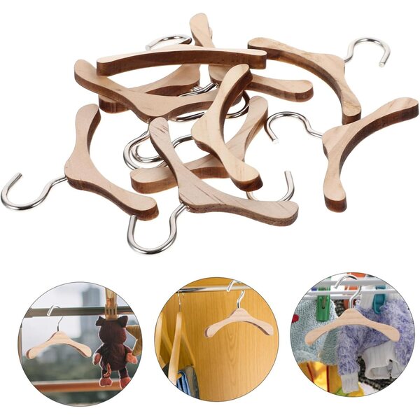 Set mit 10 Mini-Kleiderbügeln aus Holz (6 cm) für BJD-Puppen – Puppenhaus-Zubehör