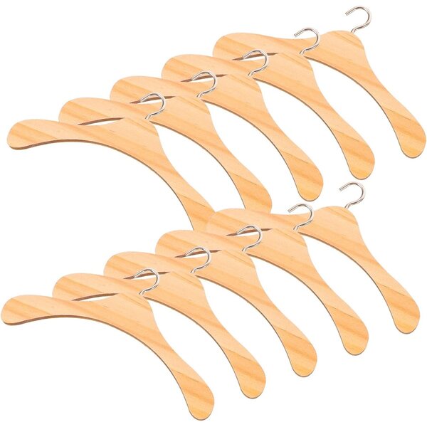 VICASKY 10 Stück Holzbügel für BJD-Puppen 15 cm, Mini-Puppenhaus-Kleiderbügel