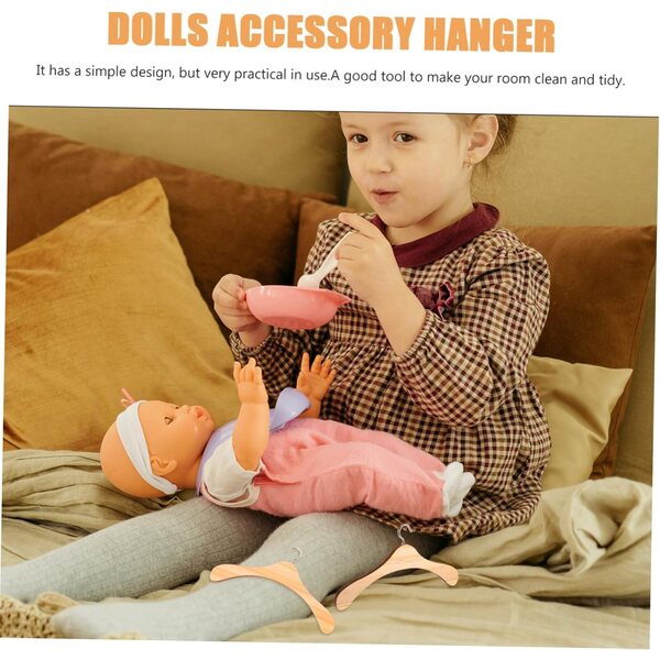 VICASKY 10 Stück Holzbügel für BJD-Puppen 15 cm, Mini-Puppenhaus-Kleiderbügel