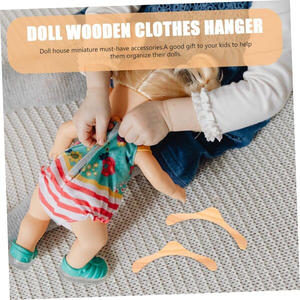 VICASKY 10 Stück Holzbügel für BJD-Puppen 15 cm, Mini-Puppenhaus-Kleiderbügel