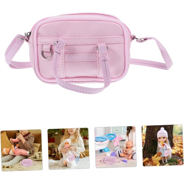 Gatuida Miniatur-Tasche für Puppen, 18 cm, rosa, dekoratives Accessoire für das Puppenhaus