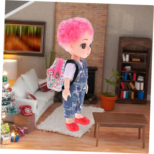 2-teiliger Puppenrucksack aus Polyester mit Reißverschluss, tragbare Mini-Tasche für Spiele und Reisen
