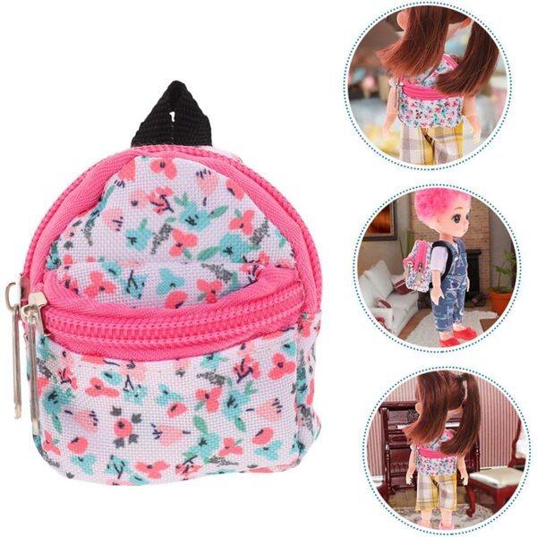 2-teiliger Puppenrucksack aus Polyester mit Reißverschluss, tragbare Mini-Tasche für Spiele und Reisen