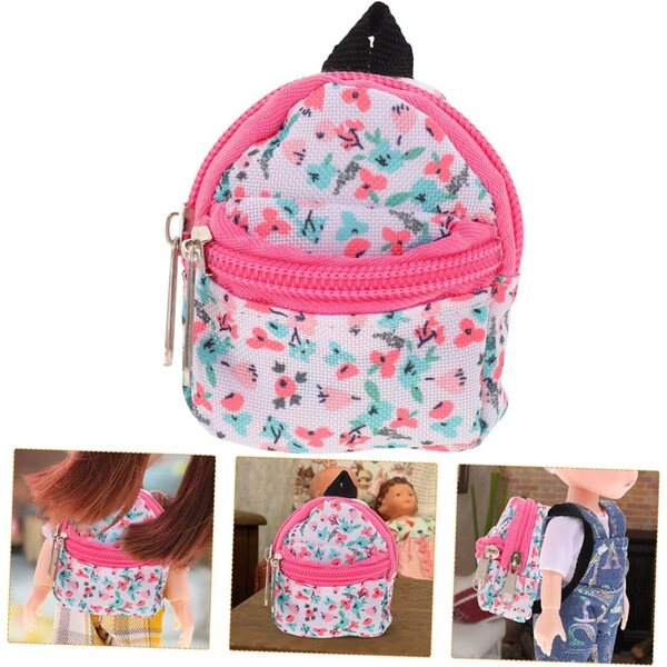 2-teiliger Puppenrucksack aus Polyester mit Reißverschluss, tragbare Mini-Tasche für Spiele und Reisen