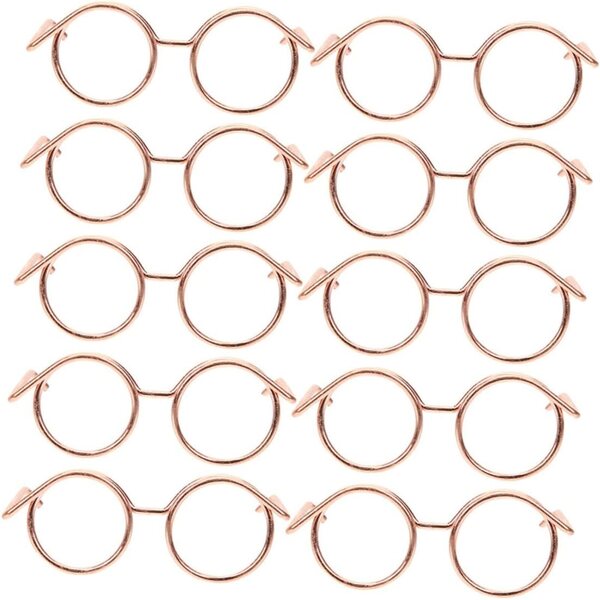 Mikinona 15 Mini Occhiali Metallo Rosa Oro per Bambole, Accessori DIY Cosplay