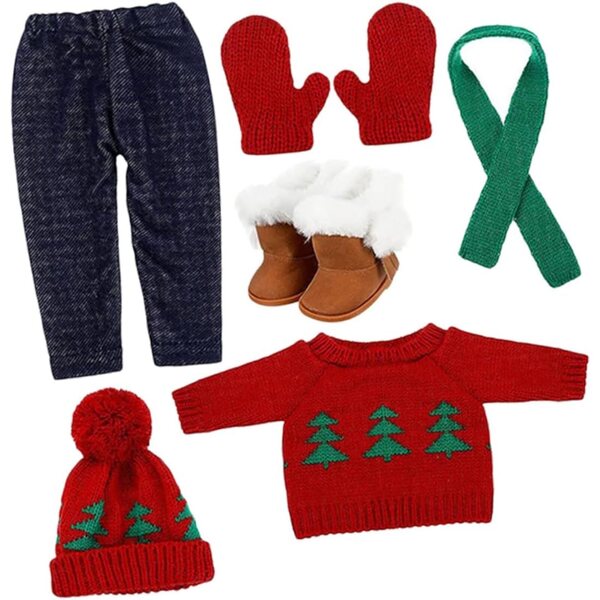 Mikinona Set Vestiti Natalizi per Bambola con Maglione, Sciarpa e Cappello in Cotone