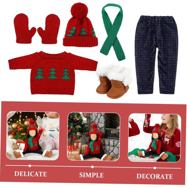 Mikinona Weihnachtskleidungsset für Puppe mit Baumwollpullover, Schal und Mütze