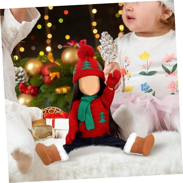Mikinona Weihnachtskleidungsset für Puppe mit Baumwollpullover, Schal und Mütze