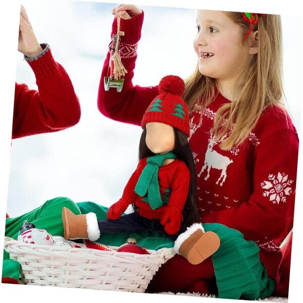 Mikinona Weihnachtskleidungsset für Puppe mit Baumwollpullover, Schal und Mütze