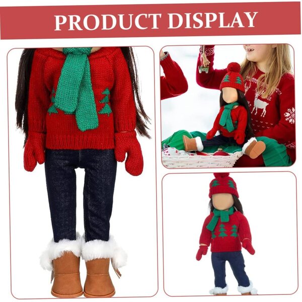Mikinona Weihnachtskleidungsset für Puppe mit Baumwollpullover, Schal und Mütze