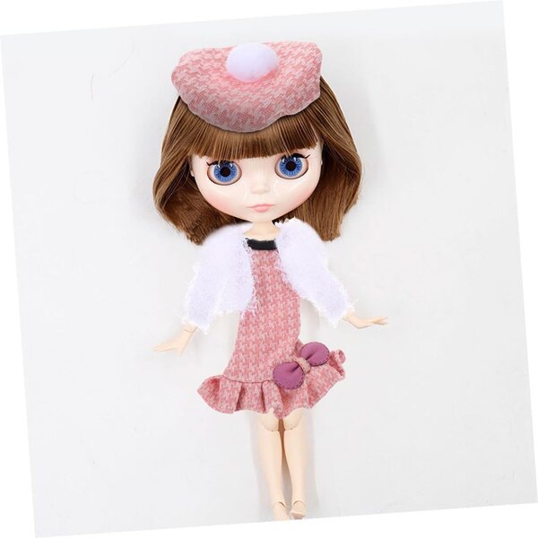 Vestiti per Bambole Rosa Resistenti con Gonna e Giacca Peluche + Cappello