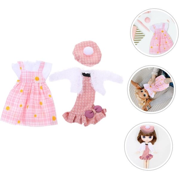 Vestiti per Bambole Rosa Resistenti con Gonna e Giacca Peluche + Cappello