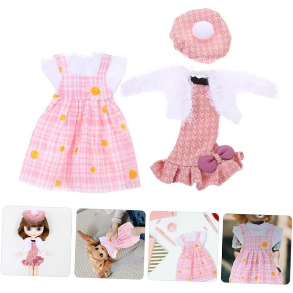 Vestiti per Bambole Rosa Resistenti con Gonna e Giacca Peluche + Cappello