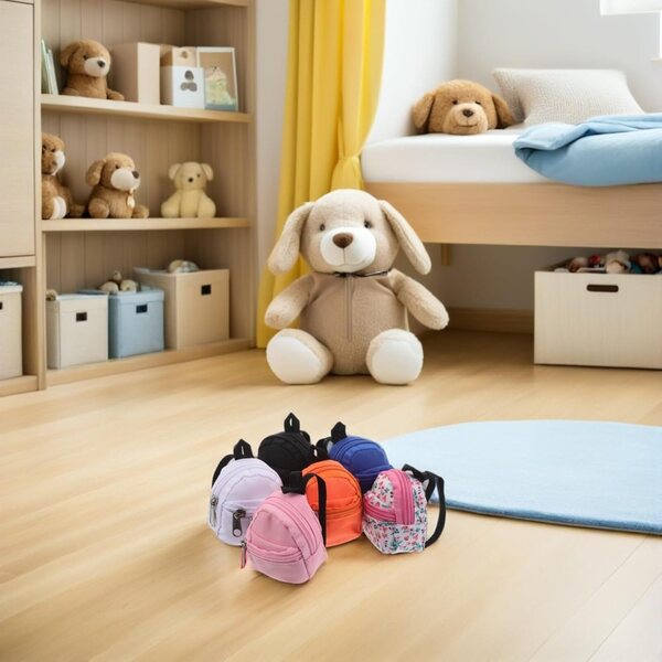 Vaguelly 6 Mini-Schulrucksäcke für Puppen aus Stoff mit Reißverschluss, bunt und realistisch