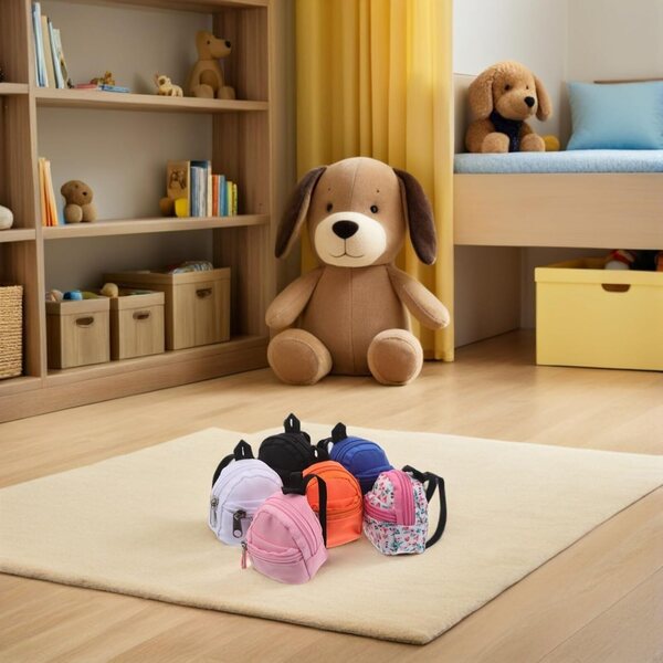 Vaguelly 6 Mini-Schulrucksäcke für Puppen aus Stoff mit Reißverschluss, bunt und realistisch