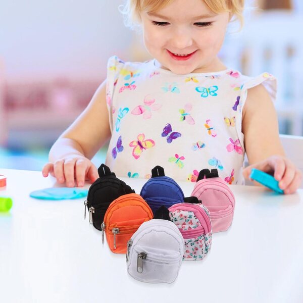Vaguelly 6 Mini-Schulrucksäcke für Puppen aus Stoff mit Reißverschluss, bunt und realistisch