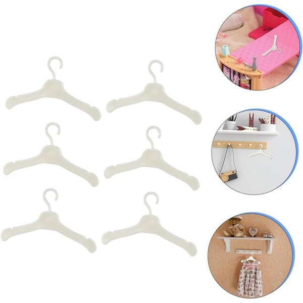 Gatuida Mini Appendiabiti per Bambole 60 Pezzi in Plastica Bianca, Grucce Casa Bambole