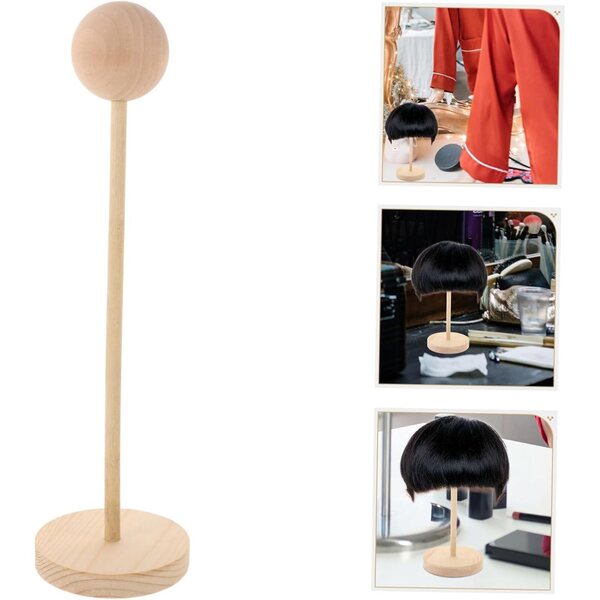 Supporto in Legno con Base Antiscivolo per Parrucche e Cappelli Bambole BJD 35x10 cm