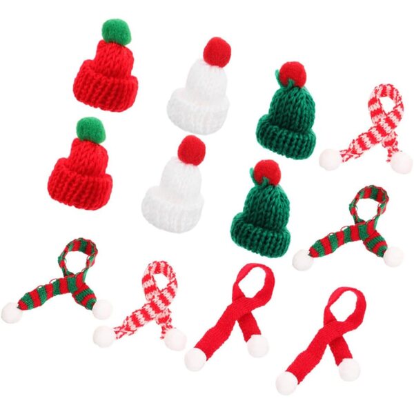 12 Pezzi Mini Cappelli e Sciarpe Natalizi in Maglia per Decorazioni e Pupazzi Invernali