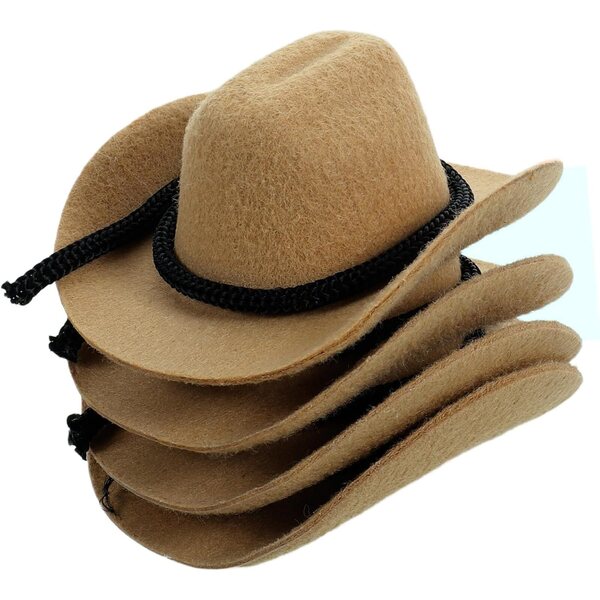 4 Mini-Western-Cowgirl-Hüte in Beige für Puppen und Partydekorationen