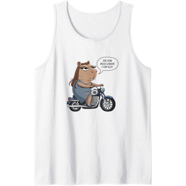 Lustiges Capybara-Tanktop auf Motorrad mit weiblichem Cartoon-Design ElasTee