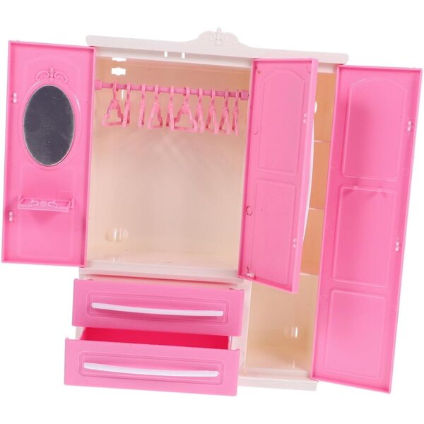 ORFOFE Mini-Kleiderschrank in Rosa für Puppen mit 20 Mini-Kleiderbügeln, praktischer und dekorativer Organizer