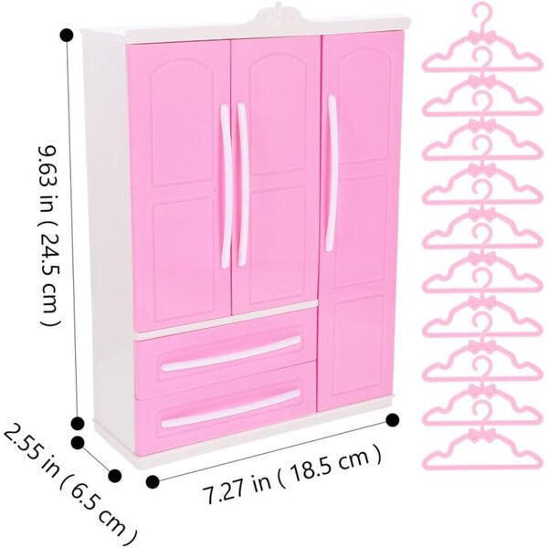 ORFOFE Mini-Kleiderschrank in Rosa für Puppen mit 20 Mini-Kleiderbügeln, praktischer und dekorativer Organizer