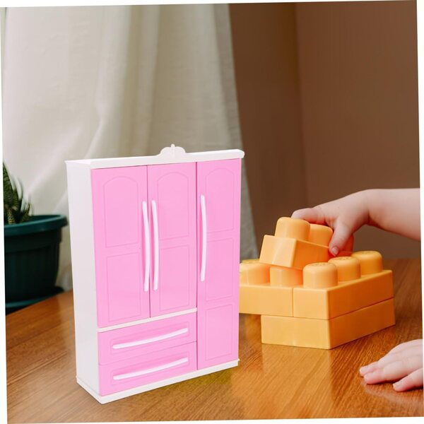 ORFOFE Mini-Kleiderschrank in Rosa für Puppen mit 20 Mini-Kleiderbügeln, praktischer und dekorativer Organizer