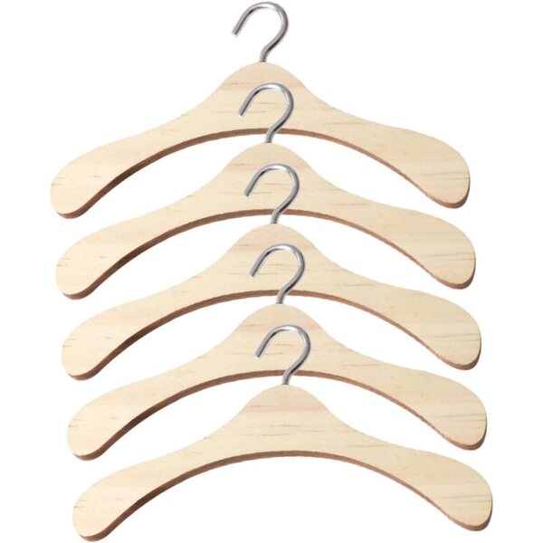 Set 5 Grucce in Legno Beige Miniature per Bambole con Ganci in Metallo Resistenti
