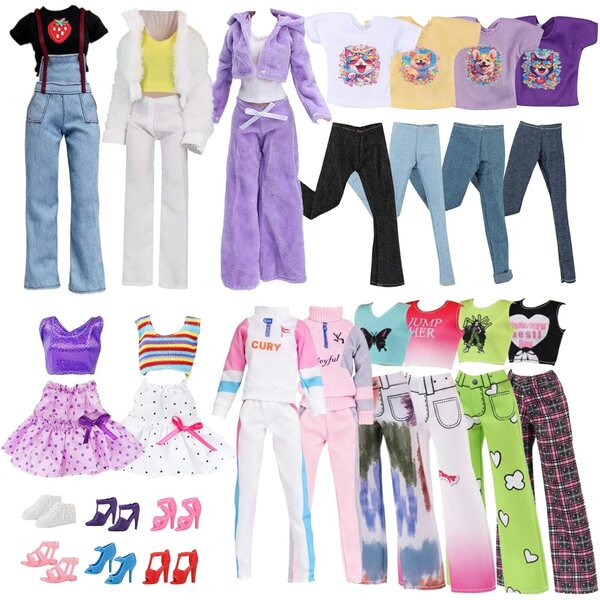 Set 6 vestiti e accessori moda per bambole da 11,5 pollici con scarpe assortite