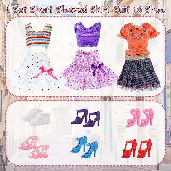 Set 6 vestiti e accessori moda per bambole da 11,5 pollici con scarpe assortite