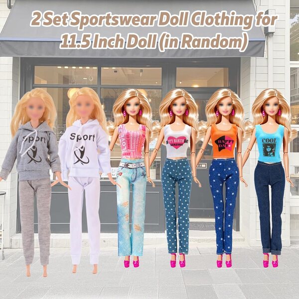 Set mit 21 Kleidungsstücken und Accessoires für 29 cm Barbie-kompatible Puppen, Freizeit- und Retro-Mode