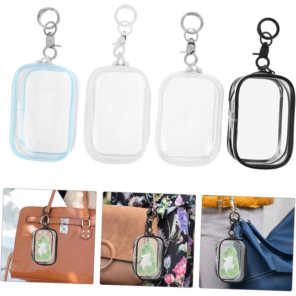 4 Borse Trasparenti in PVC con Portachiavi per Bambole, Organizer Compatti e Portatili