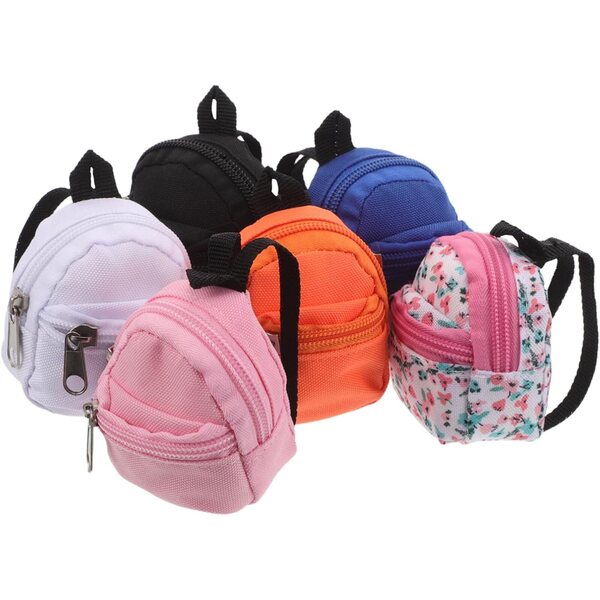 ORFOFE Zaini Mini per Bambole in Tessuto con Cerniera e Cinghie Regolabili - Set 6 Pezzi