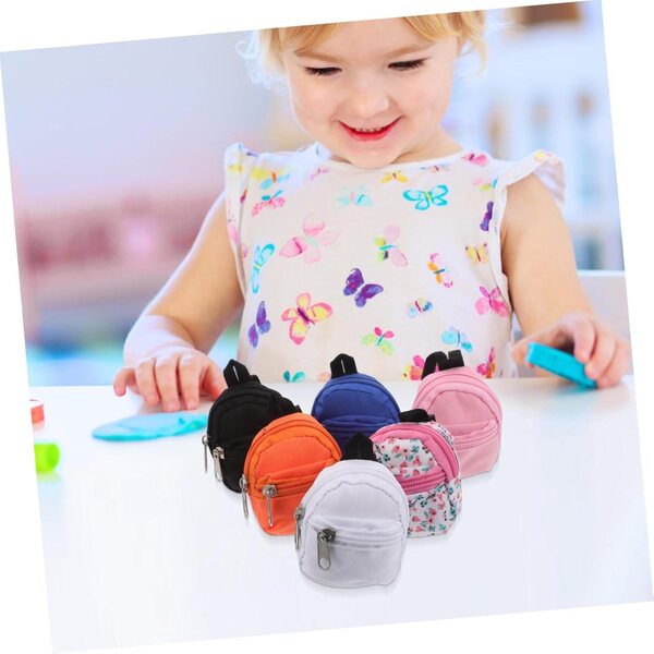 ORFOFE Zaini Mini per Bambole in Tessuto con Cerniera e Cinghie Regolabili - Set 6 Pezzi