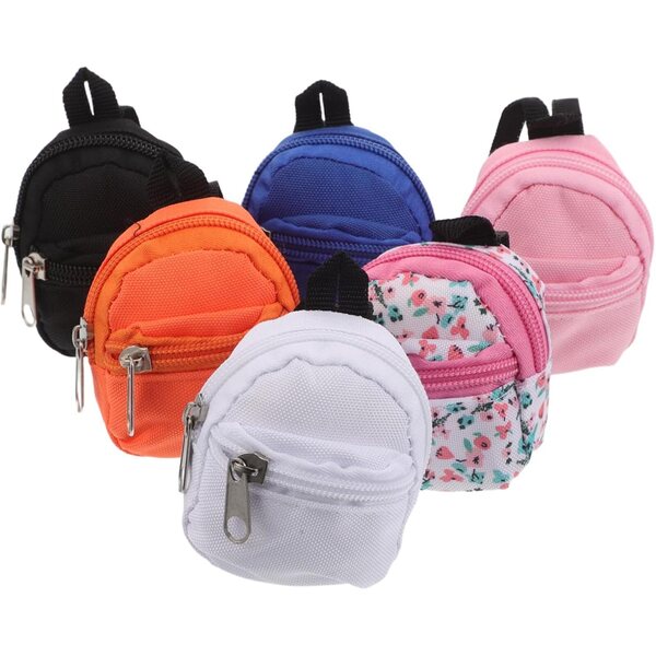 Set 6 Zaini per Mini Bambole in Tessuto Portatili e Resistenti - Accessori Gioco Bambole