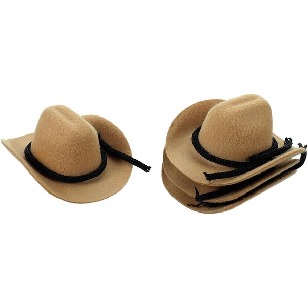 Set 4 Mini Cappelli Cowboy in Poliestere Beige per Bambole e Decorazioni Feste