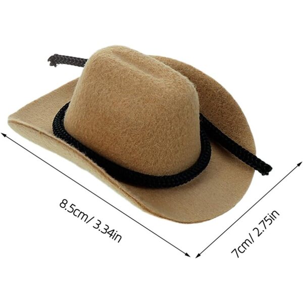Set 4 Mini Cappelli Cowboy in Poliestere Beige per Bambole e Decorazioni Feste