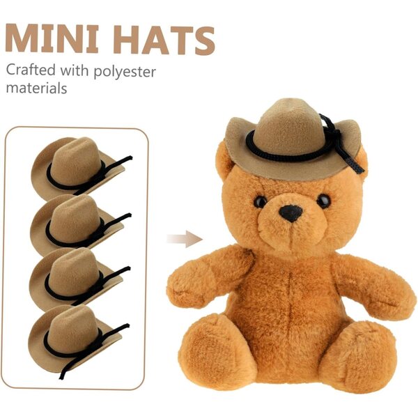 Set 4 Mini Cappelli Cowboy in Poliestere Beige per Bambole e Decorazioni Feste